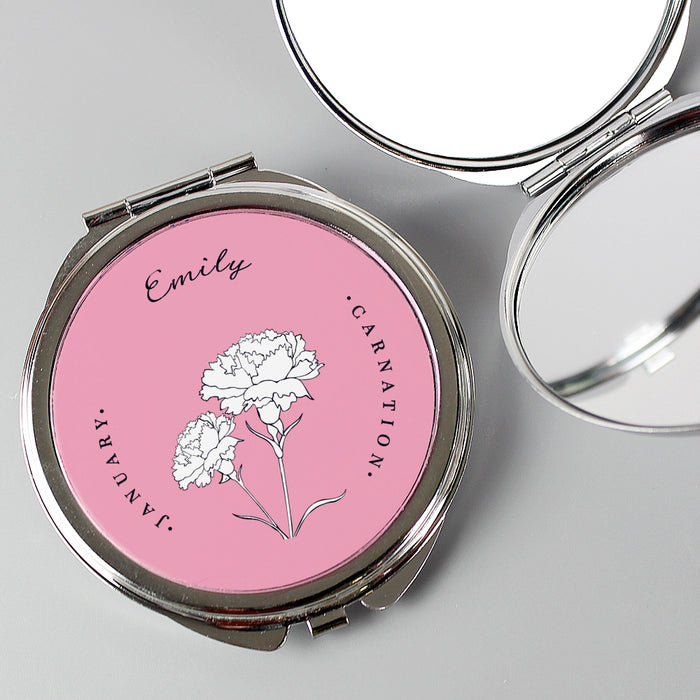 Personalised Birth Month Flower Compact Mirror