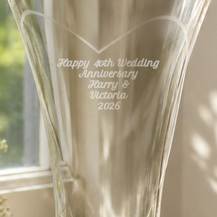 Engraved Large Hand Cut Ruby Diamante Heart Vase