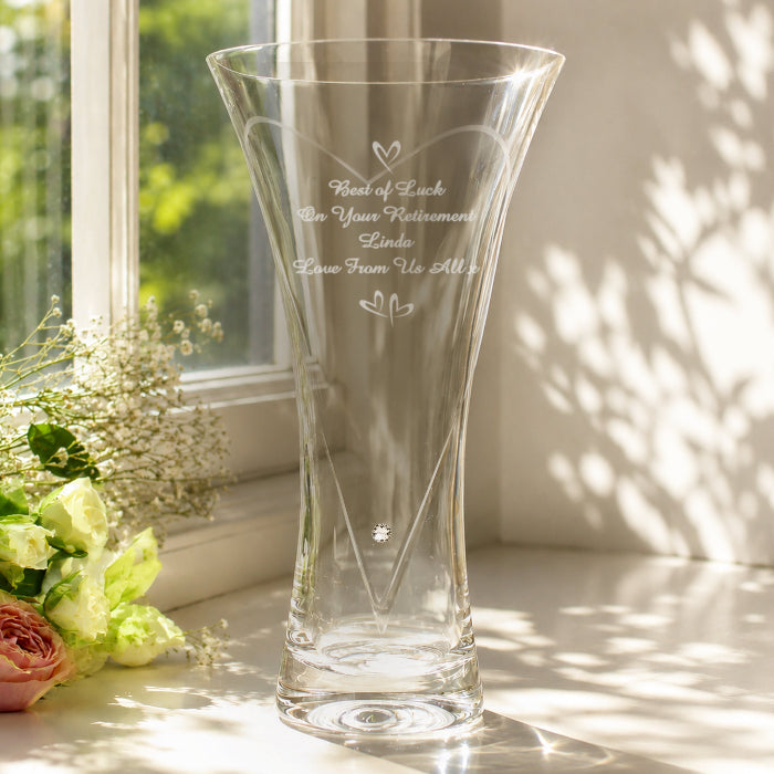 Engraved Diamante Crystal Vase - Little Hearts - Wedding Anniversary Gift