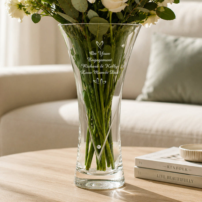 Engraved Diamante Crystal Vase - Little Hearts - Wedding Anniversary Gift