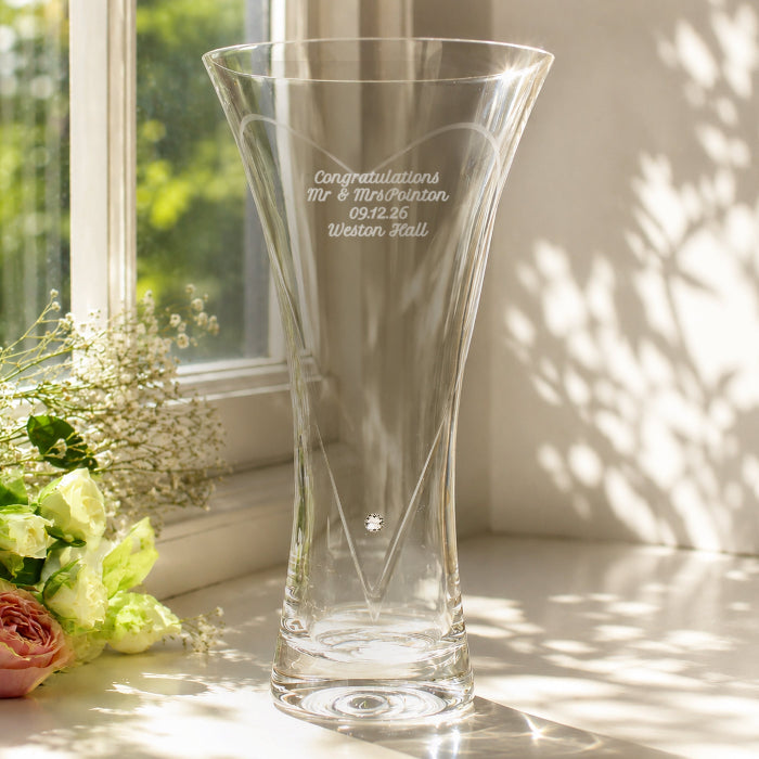 Engraved Diamante Crystal Heart Vase