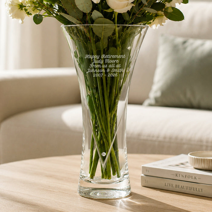 Engraved Diamante Crystal Heart Vase