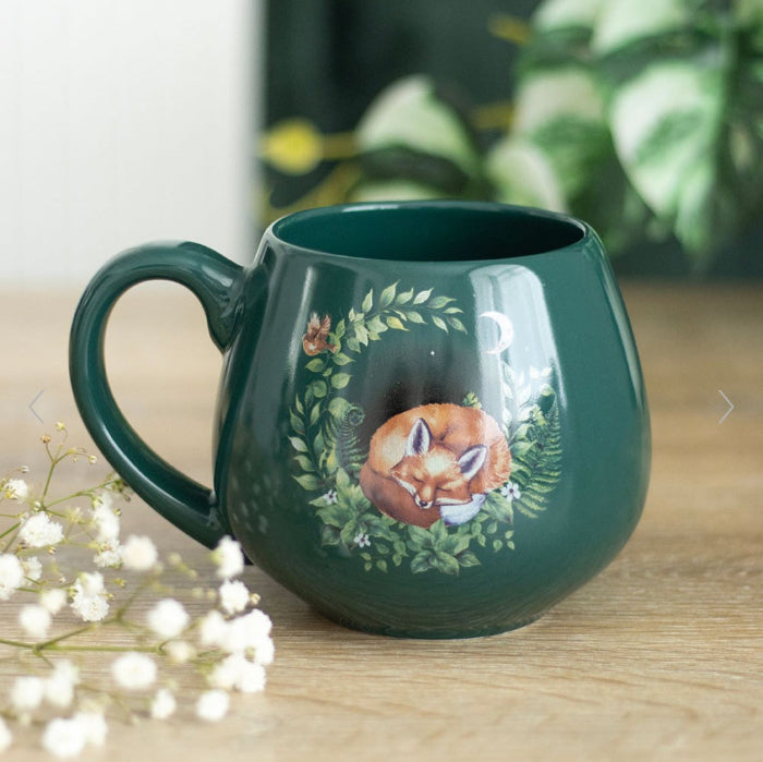 Green Sleeping Fox Rounded Novelty Mug 