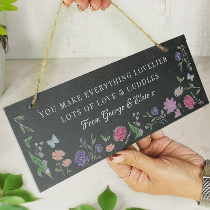 Personalised Wild Flowers Design Slate Garden Sign