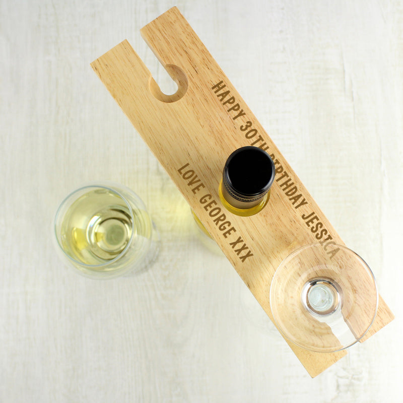 Engraved Free Text Wine Glasses & Bottle Holder