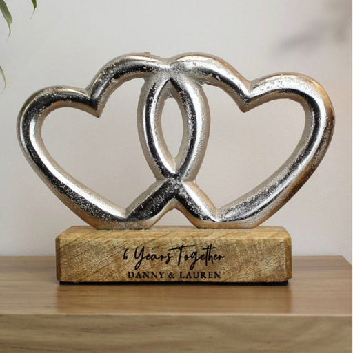 Personalised 6th Anniversary Double Heart Wooden Ornament Gift