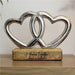 Personalised 7th Anniversary Double Heart Wooden Ornament Gift