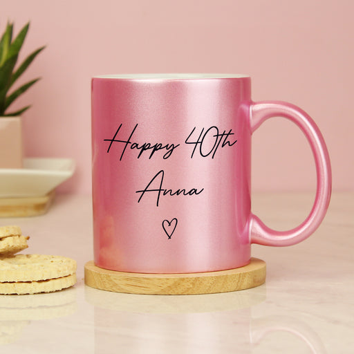 Personalised Pink Glitter Heart Mug