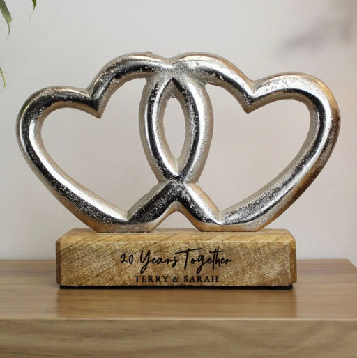 Personalised 20th Anniversary Double Heart Wooden Ornament Gift