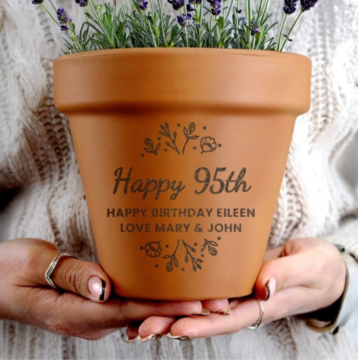 Personalised 95th Birthday Terracotta Plant Pot - Floral