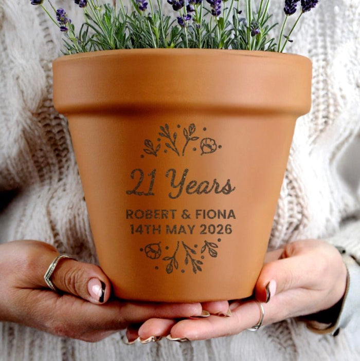Personalised 21st Anniversary Terracotta Plant Pot - Floral