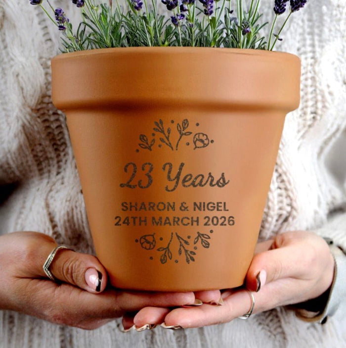 Personalised 23rd Anniversary Terracotta Plant Pot - Floral