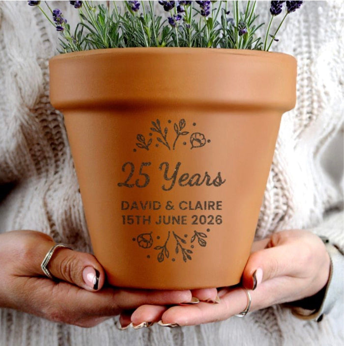 Personalised 25th Anniversary Terracotta Plant Pot - Floral