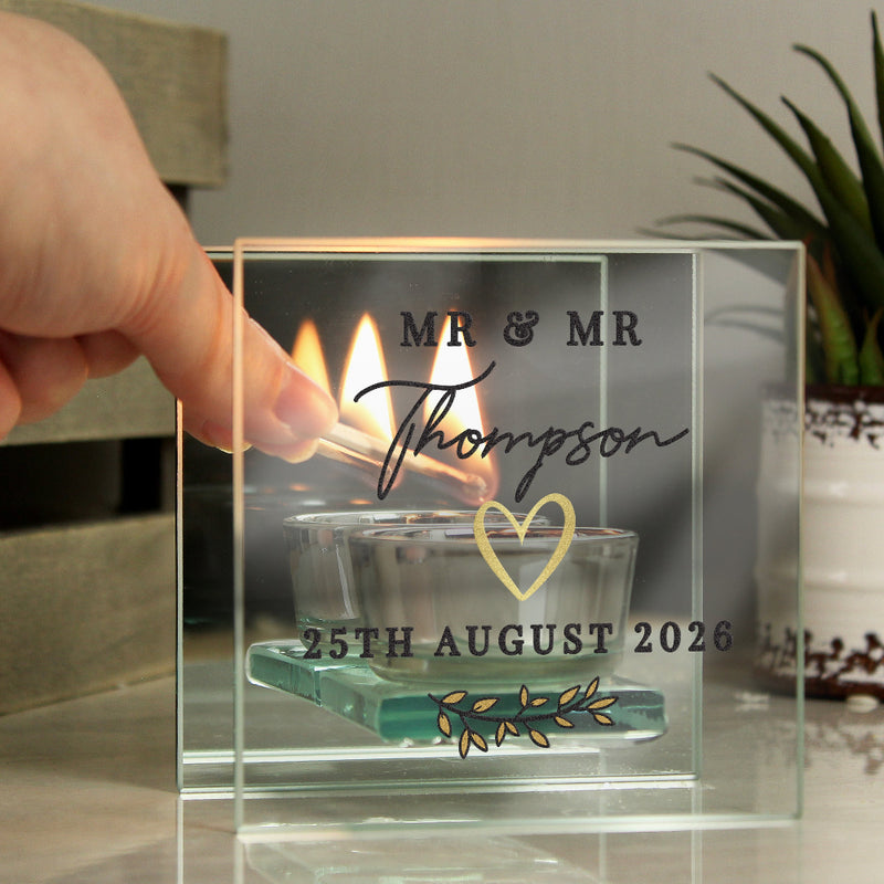 Personalised Wedding Mirrored Glass Tealight Holder