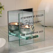 Personalised Wedding Mirrored Glass Tealight Holder