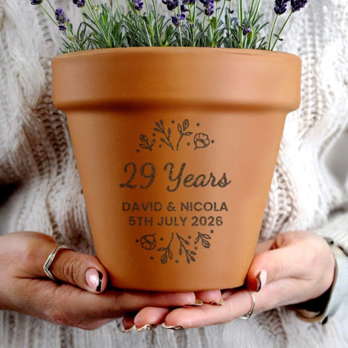 Personalised 29th Anniversary Terracotta Plant Pot - Floral