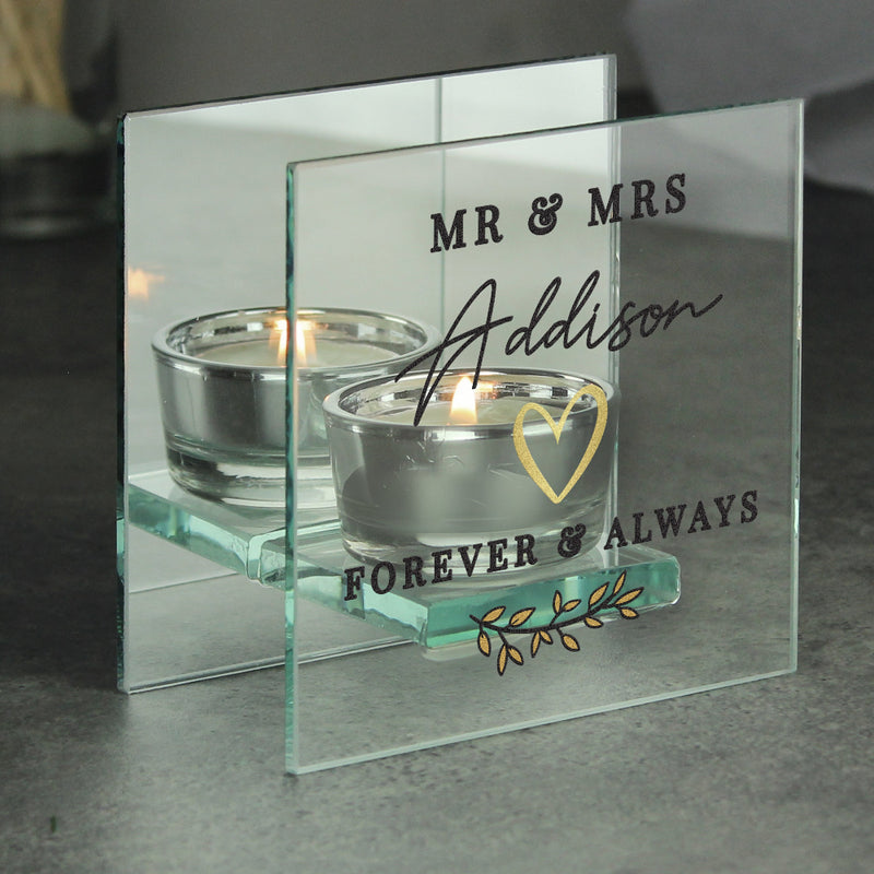 Personalised Wedding Mirrored Glass Tealight Holder