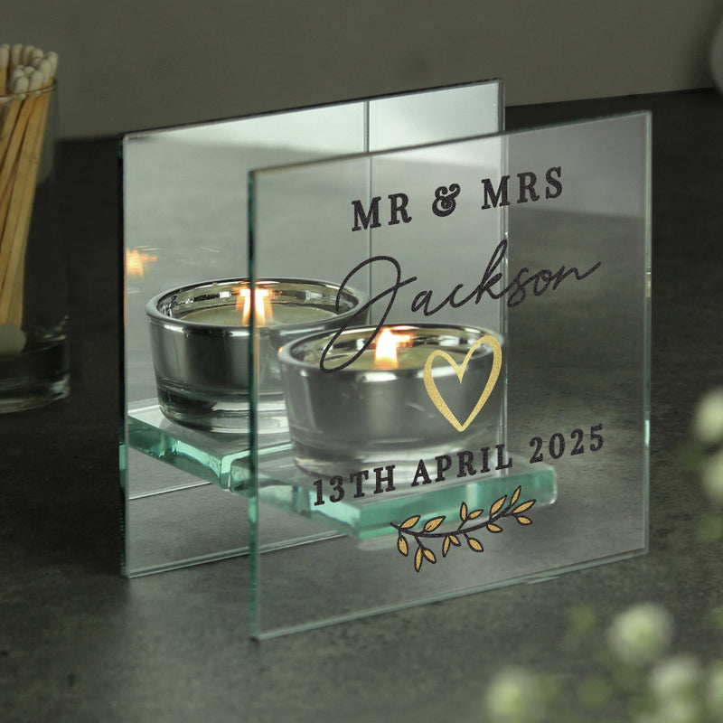 Personalised Wedding Mirrored Glass Tealight Holder