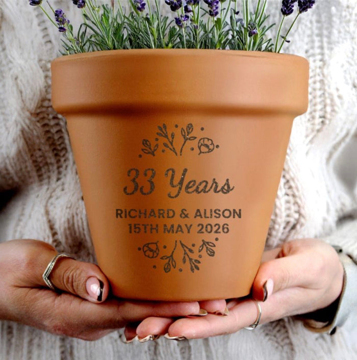 Personalised 33rd Anniversary Terracotta Plant Pot - Floral