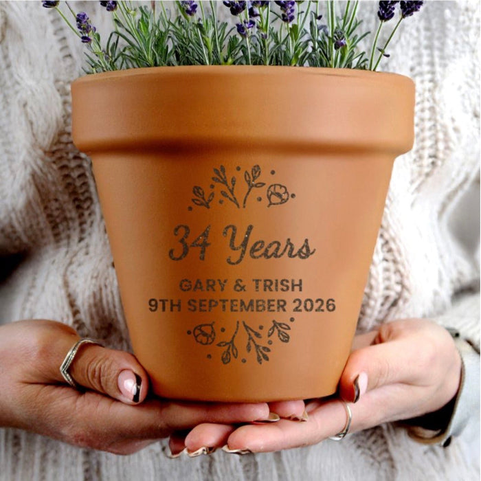 Personalised 34th Anniversary Terracotta Plant Pot - Floral