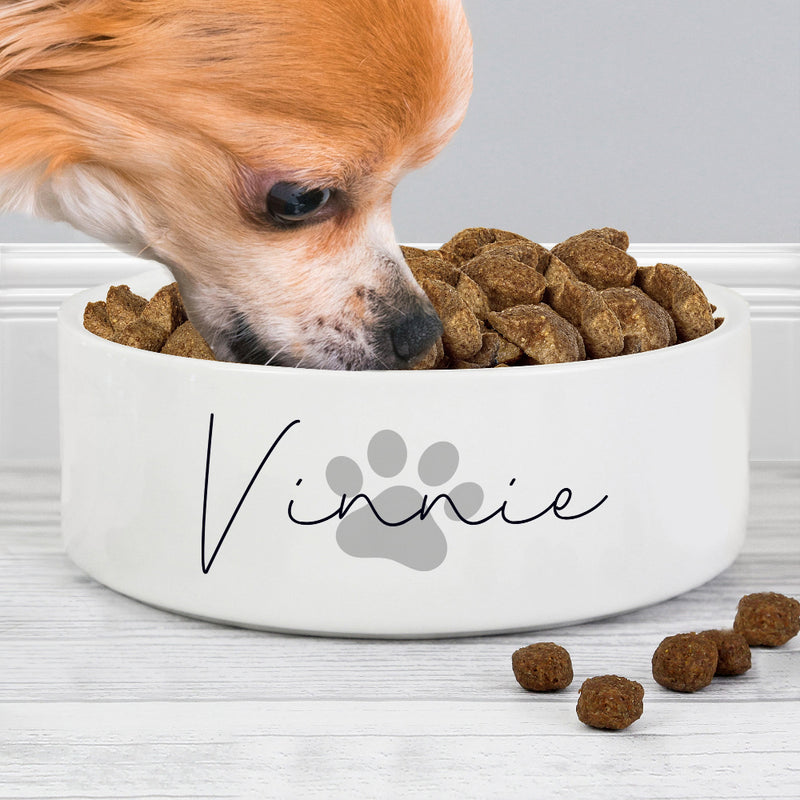 Personalised Grey Paw Print Name Medium Dog Bowl - 15cm