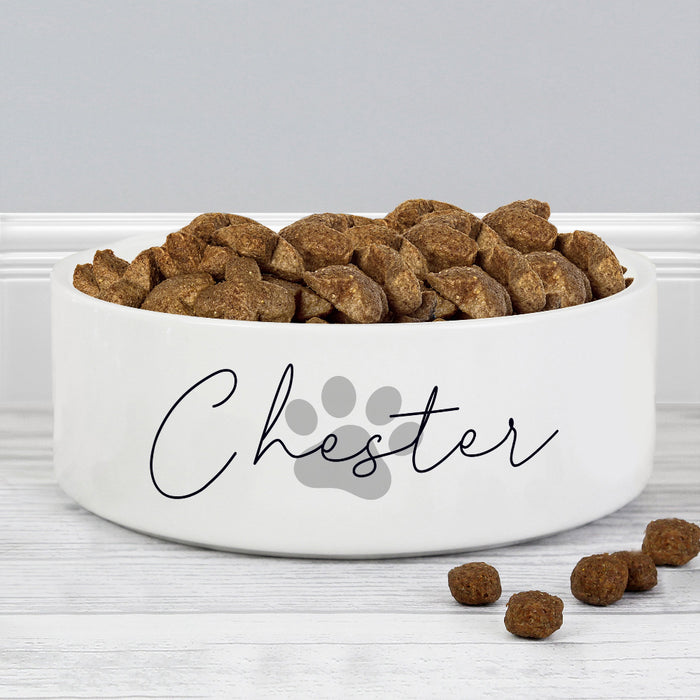 Personalised Grey Paw Print Name Medium Dog Bowl - 15cm