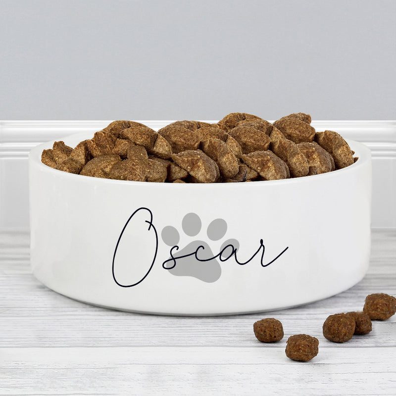Personalised Grey Paw Print Name Medium Dog Bowl - 15cm