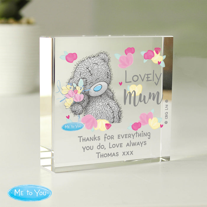 Personalised Me to You Lovely Mum Crystal Glass Block