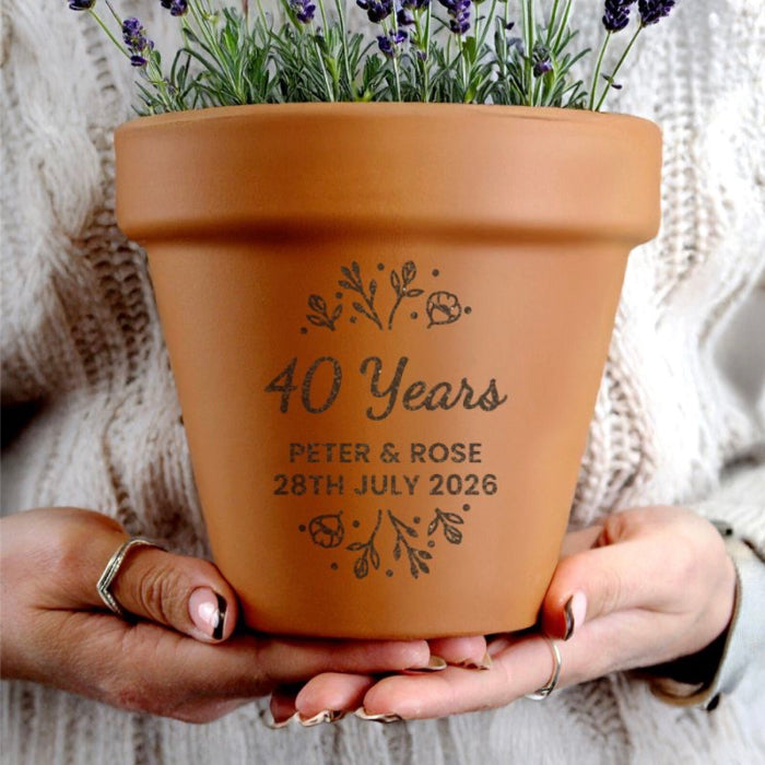 Personalised 40th Anniversary Terracotta Plant Pot - Floral