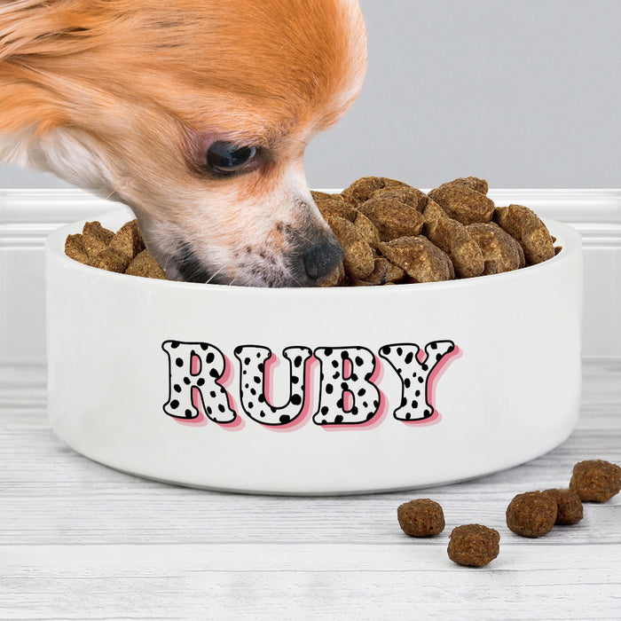 Personalised Pink Spots Name Medium Dog Bowl - 15cm