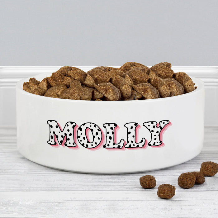 Personalised Pink Spots Name Medium Dog Bowl - 15cm