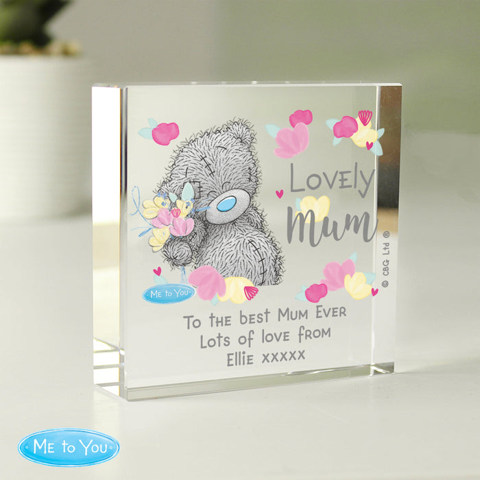 Personalised Me to You Lovely Mum Crystal Glass Block