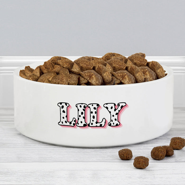 Personalised Pink Spots Name Medium Dog Bowl - 15cm