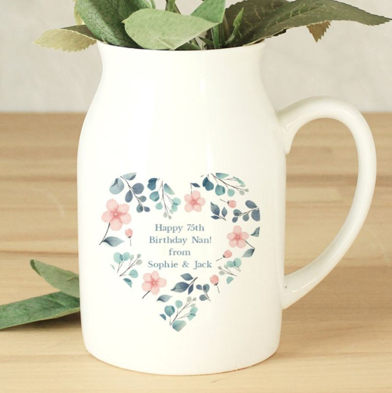 Personalised Floral Heart Flower Jug Vase