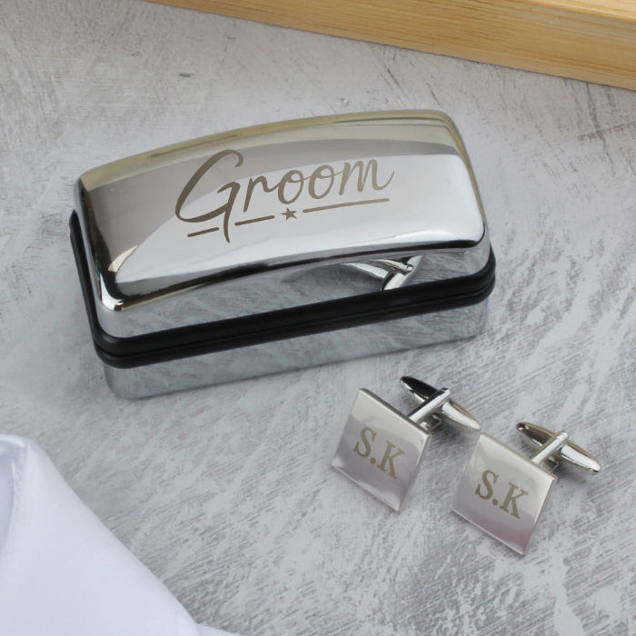 Engraved Groom Wedding Cufflinks & Box Gift Set