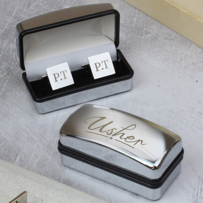 Engraved Usher Wedding Cufflinks & Box Gift Set