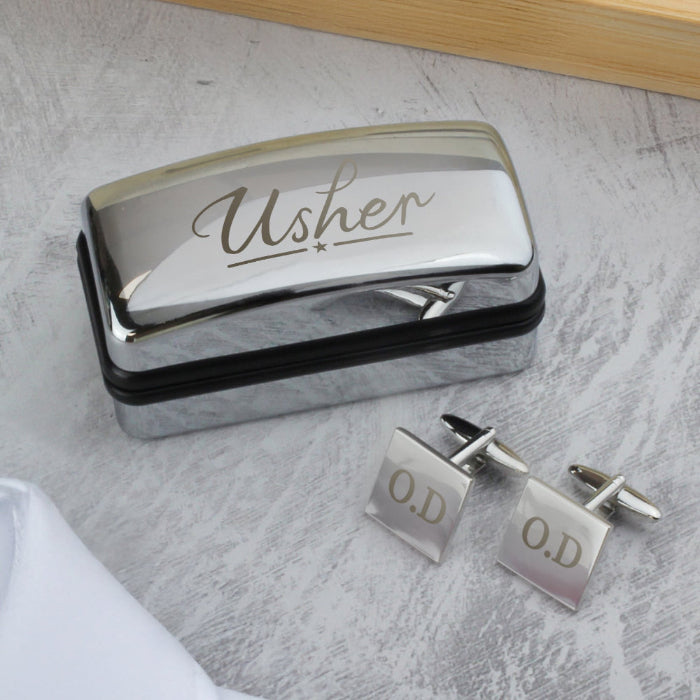 Engraved Usher Wedding Cufflinks & Box Gift Set