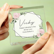 Personalised Abstract Rose Crystal Glass Block