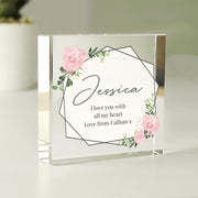 Personalised Abstract Rose Crystal Glass Block
