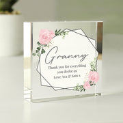 Personalised Abstract Rose Crystal Glass Block