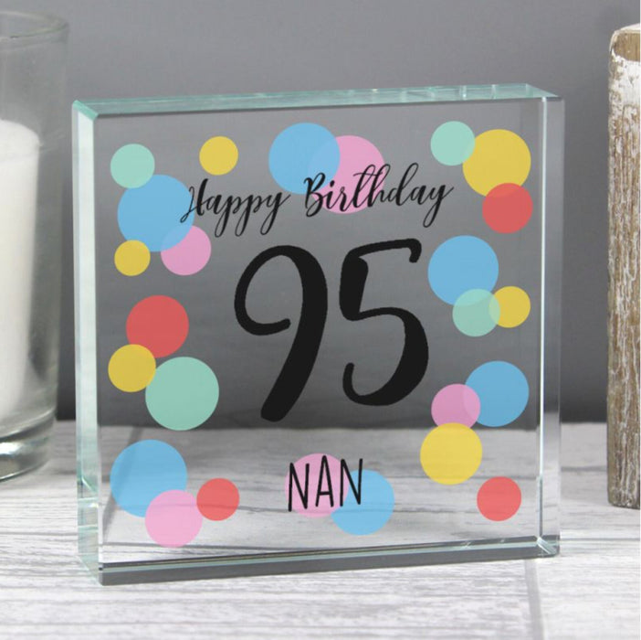 Personalised 95th Birthday Confetti Crystal Glass Block