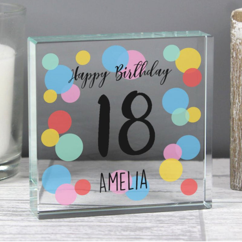 Personalised 18th Birthday Confetti Crystal Glass Block