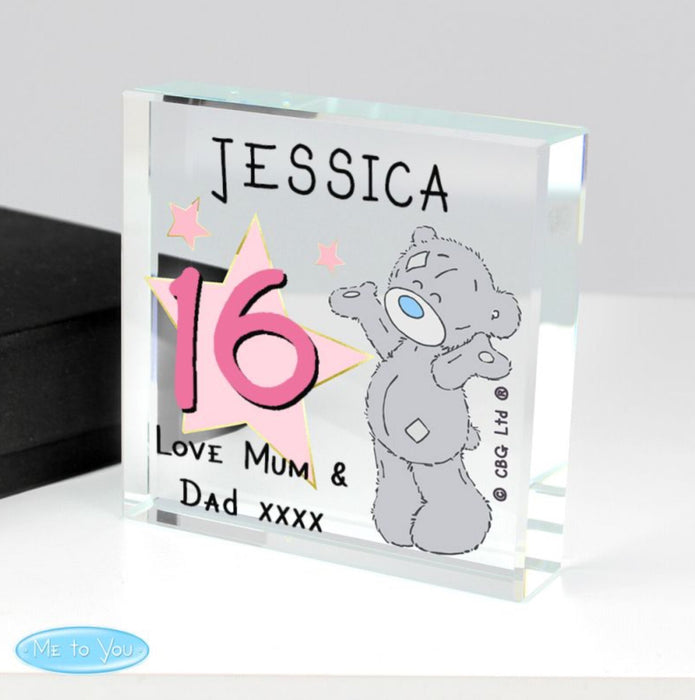 Personalised Me To You 16th Birthday Crystal Glass Block