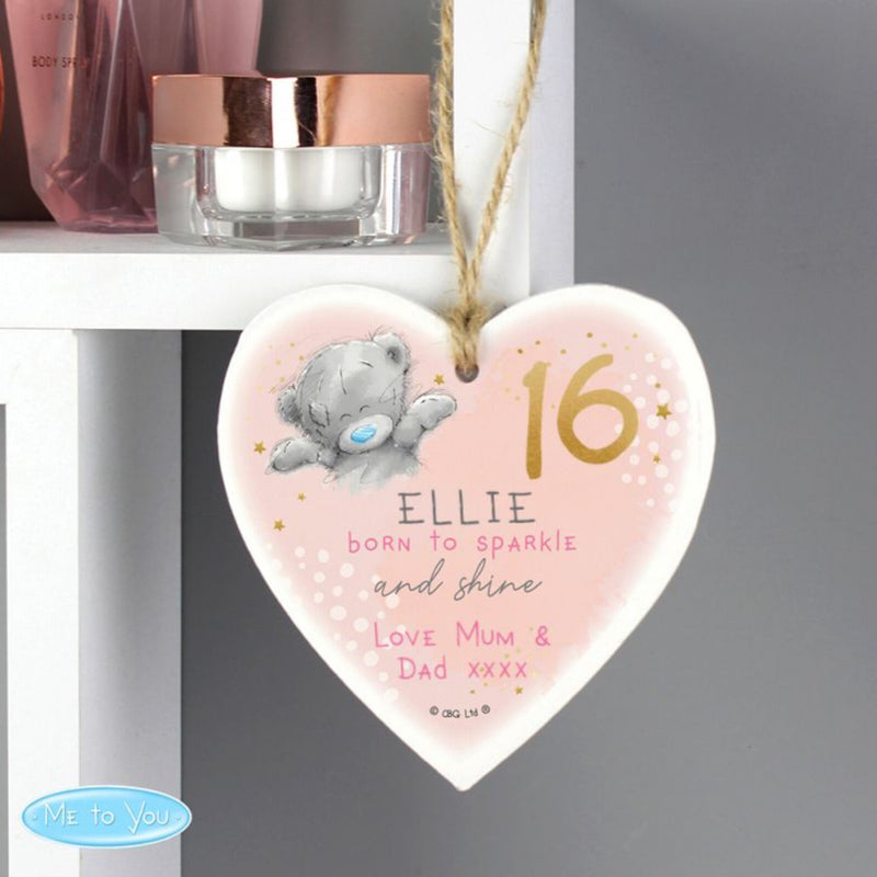 Personalised Me To You 16th Birthday Wooden Heart Decoration