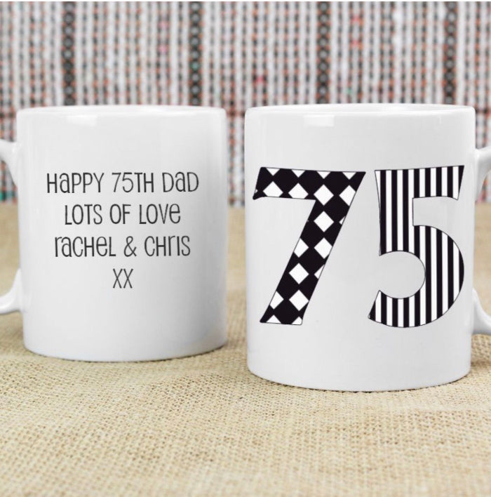 Personalised 75th Birthday Mug - Monotone
