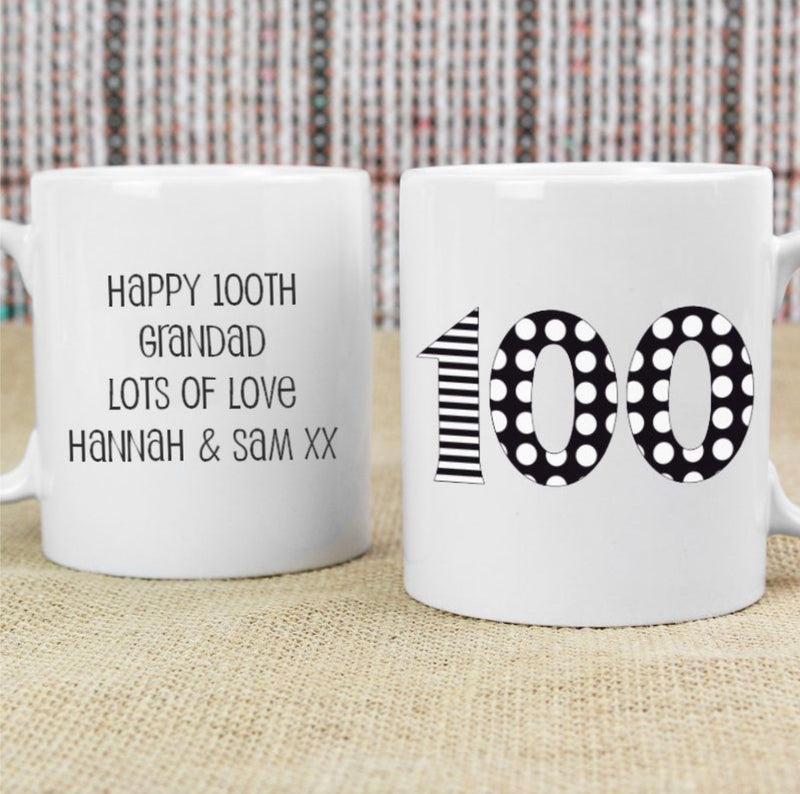 Personalised 100th Birthday Mug - Monotone