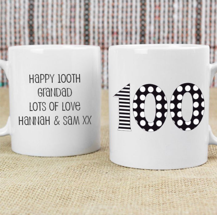 Personalised 100th Birthday Mug - Monotone