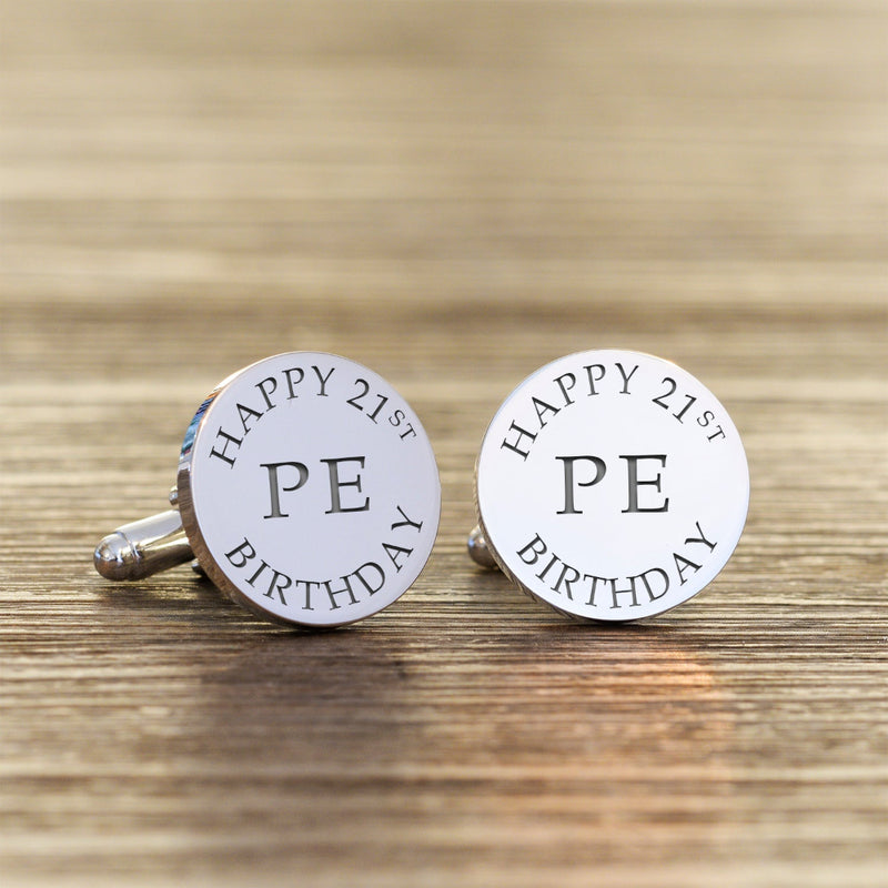 Engraved Happy 21st Birthday Cufflinks - Silver Finish