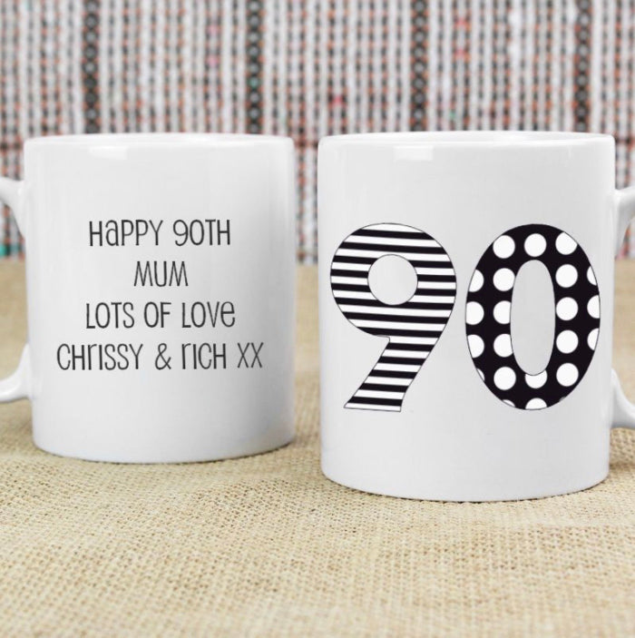Personalised 90th Birthday Mug - Monotone