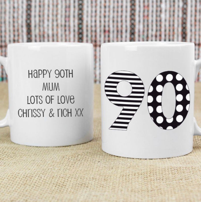 Personalised 90th Birthday Mug - Monotone
